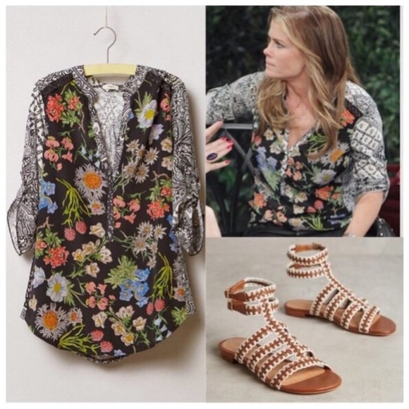 Anthropologie Tiny Lacona Popover Top Floral Boho Colorful Flowy Shirt Sz S - Picture 2 of 13